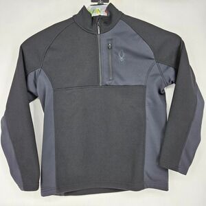 Spyder Sweater Mens XL Black Gray Performance Gait‎ Knit Pullover Quarter Zip
